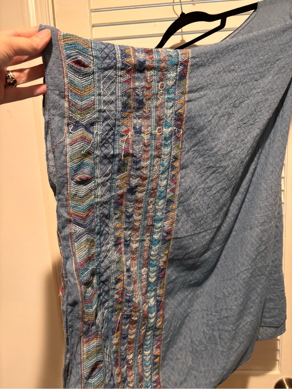 Light Blue Boho Batwing Women's Pancho with Patterned Sleeves - Picture 2 of 3
